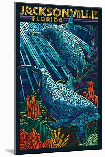 Jacksonville, Florida - Dolphins Paper Mosaic-Lantern Press-Mounted Art Print