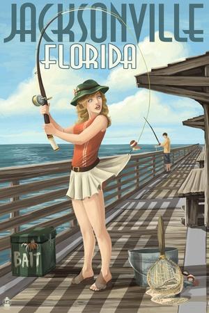 Jacksonville, Florida - Fishing Pinup Girl' Art Print - Lantern Press