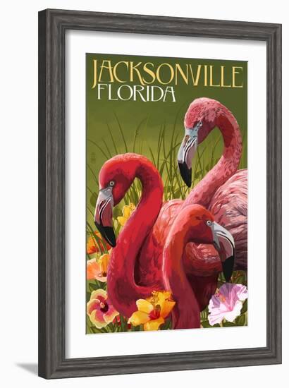 Jacksonville, Florida - Flamingos-Lantern Press-Framed Art Print