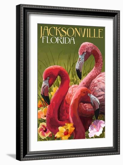 Jacksonville, Florida - Flamingos-Lantern Press-Framed Art Print