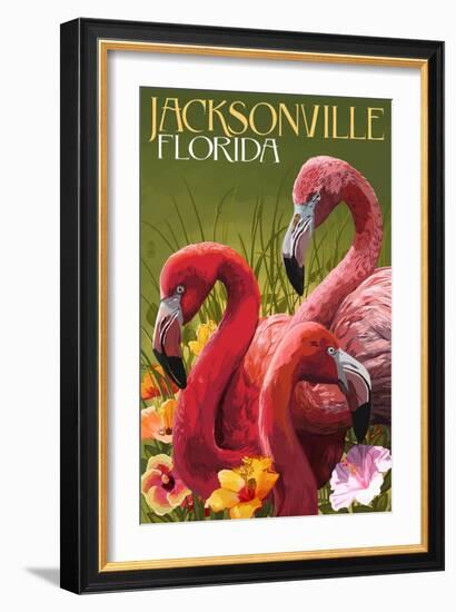 Jacksonville, Florida - Flamingos-Lantern Press-Framed Art Print