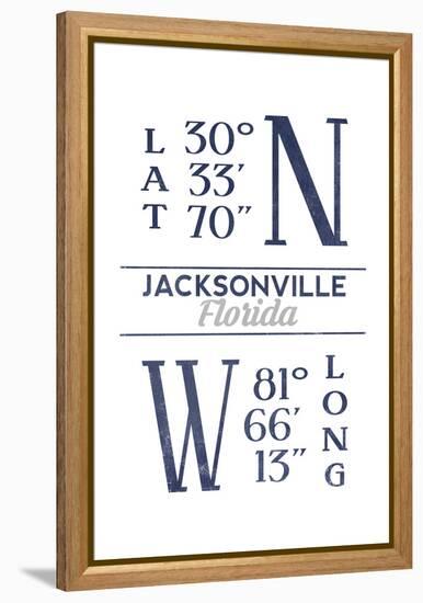 Jacksonville, Florida - Latitude and Longitude (Blue)-Lantern Press-Framed Stretched Canvas