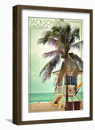 Jacksonville, Florida - Lifeguard Shack and Palm-Lantern Press-Framed Art Print