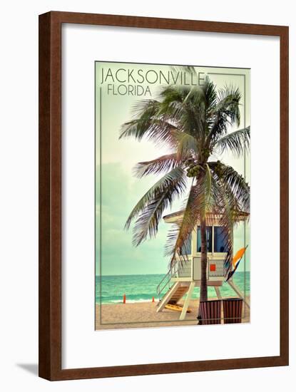 Jacksonville, Florida - Lifeguard Shack and Palm-Lantern Press-Framed Art Print
