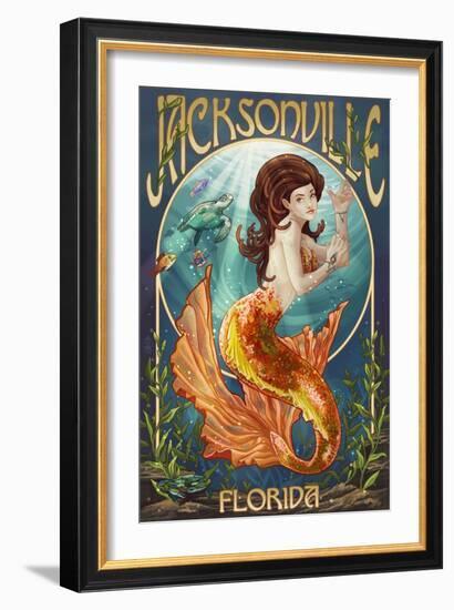 Jacksonville, Florida - Mermaid Scene-Lantern Press-Framed Art Print