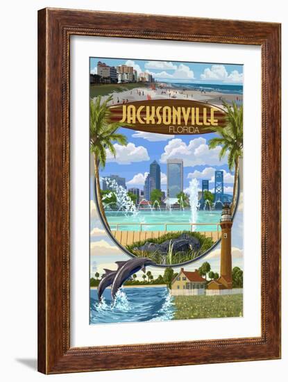 Jacksonville, Florida - Montage Scenes-Lantern Press-Framed Art Print