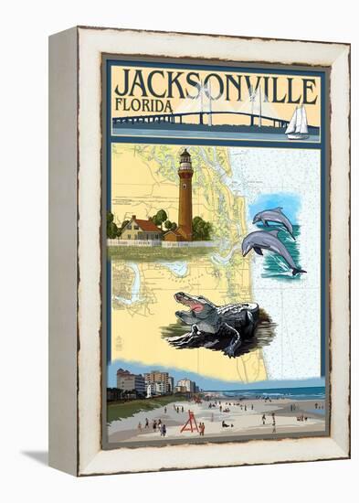 Jacksonville, Florida - Nautical Chart-Lantern Press-Framed Stretched Canvas