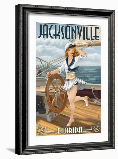 Jacksonville, Florida - Sailing Pinup Girl-Lantern Press-Framed Art Print