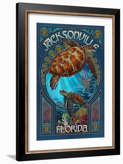 Jacksonville, Florida - Sea Turtle Art Nouveau-Lantern Press-Framed Art Print