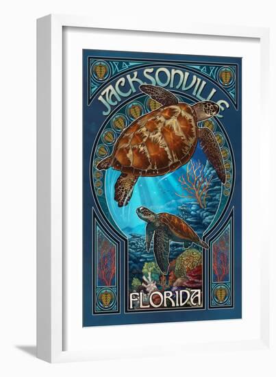 Jacksonville, Florida - Sea Turtle Art Nouveau-Lantern Press-Framed Art Print