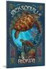 Jacksonville, Florida - Sea Turtle Art Nouveau-Lantern Press-Mounted Art Print