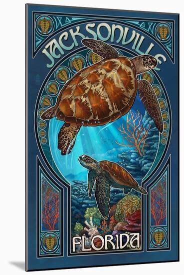 Jacksonville, Florida - Sea Turtle Art Nouveau-Lantern Press-Mounted Art Print