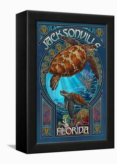 Jacksonville, Florida - Sea Turtle Art Nouveau-Lantern Press-Framed Stretched Canvas