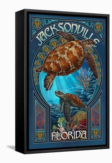 Jacksonville, Florida - Sea Turtle Art Nouveau-Lantern Press-Framed Stretched Canvas