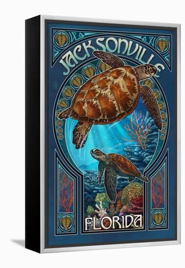 Jacksonville, Florida - Sea Turtle Art Nouveau-Lantern Press-Framed Stretched Canvas