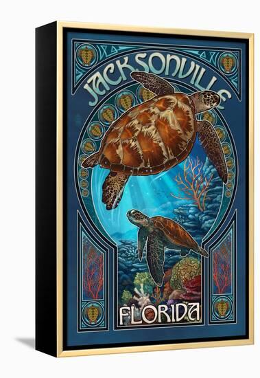 Jacksonville, Florida - Sea Turtle Art Nouveau-Lantern Press-Framed Stretched Canvas