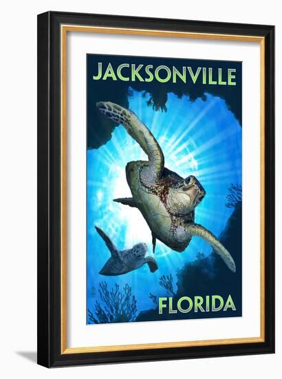 Jacksonville, Florida - Sea Turtle Diving-Lantern Press-Framed Art Print
