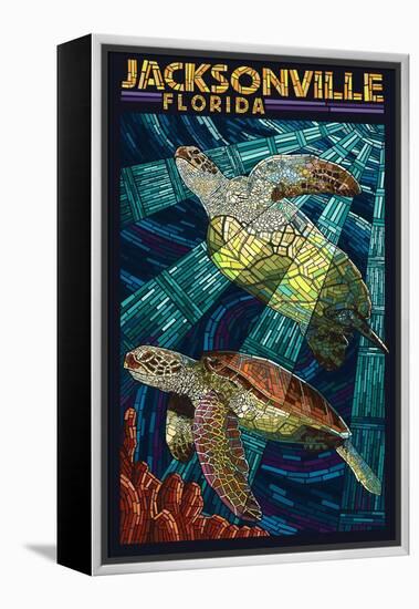 Jacksonville, Florida - Sea Turtle Paper Mosaic-Lantern Press-Framed Stretched Canvas