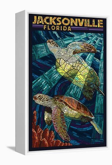 Jacksonville, Florida - Sea Turtle Paper Mosaic-Lantern Press-Framed Stretched Canvas