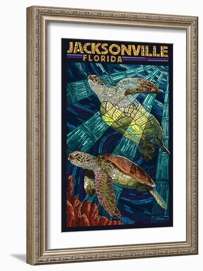 Jacksonville, Florida - Sea Turtle Paper Mosaic-Lantern Press-Framed Art Print