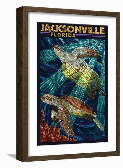 Jacksonville, Florida - Sea Turtle Paper Mosaic-Lantern Press-Framed Art Print