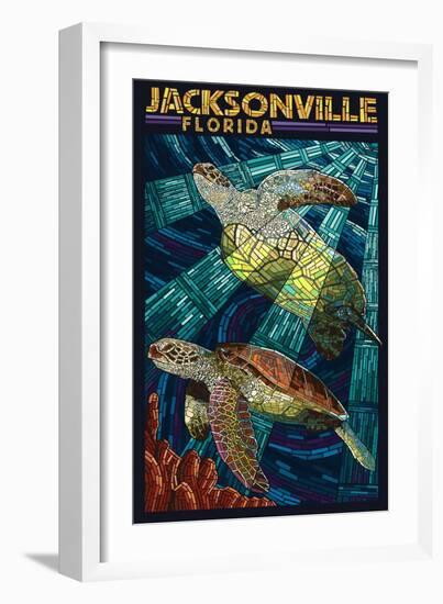 Jacksonville, Florida - Sea Turtle Paper Mosaic-Lantern Press-Framed Art Print