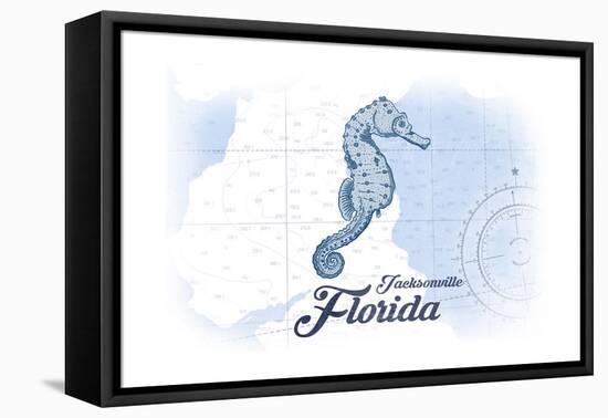 Jacksonville, Florida - Seahorse - Blue - Coastal Icon-Lantern Press-Framed Stretched Canvas