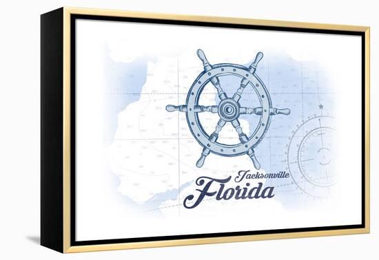 Jacksonville, Florida - Ship Wheel - Blue - Coastal Icon-Lantern Press-Framed Stretched Canvas