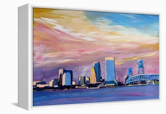 Jacksonville Florida Skyline With Bridge At Sunset-Markus Bleichner-Framed Stretched Canvas