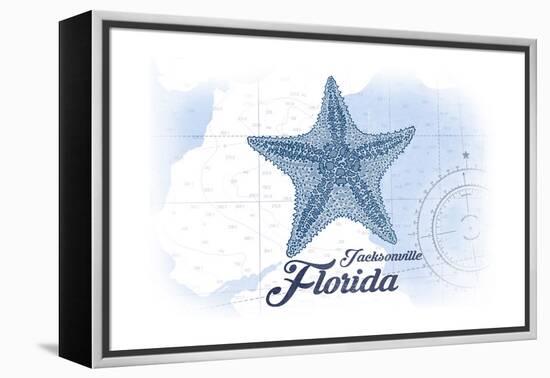 Jacksonville, Florida - Starfish - Blue - Coastal Icon-Lantern Press-Framed Stretched Canvas