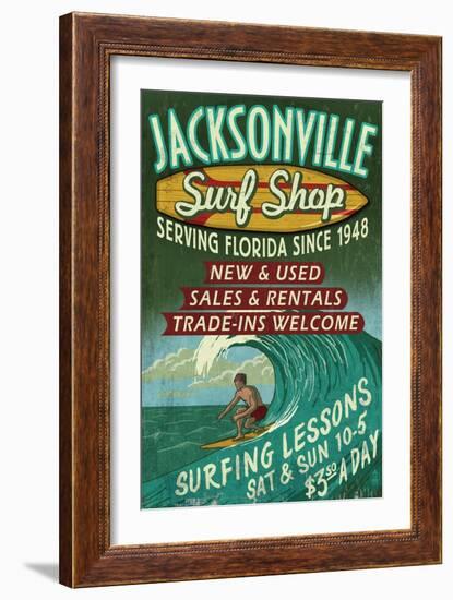 Jacksonville, Florida - Surf Shop-Lantern Press-Framed Art Print