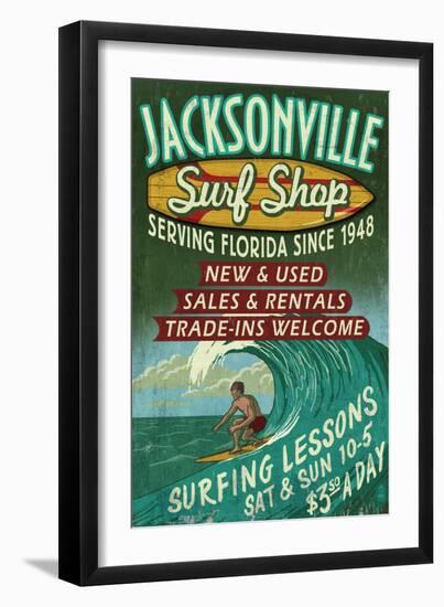 Jacksonville, Florida - Surf Shop-Lantern Press-Framed Art Print