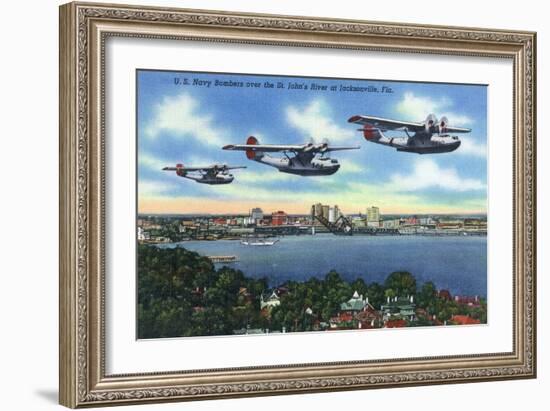 Jacksonville, Florida - US Navy Bombers over St. John's River-Lantern Press-Framed Art Print