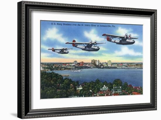 Jacksonville, Florida - US Navy Bombers over St. John's River-Lantern Press-Framed Art Print