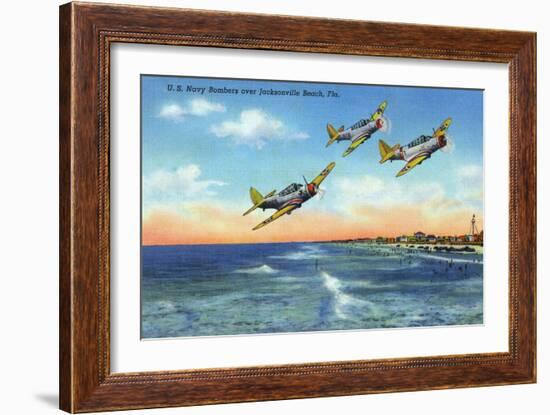 Jacksonville, Florida - US Navy Bombers over the Beach-Lantern Press-Framed Art Print