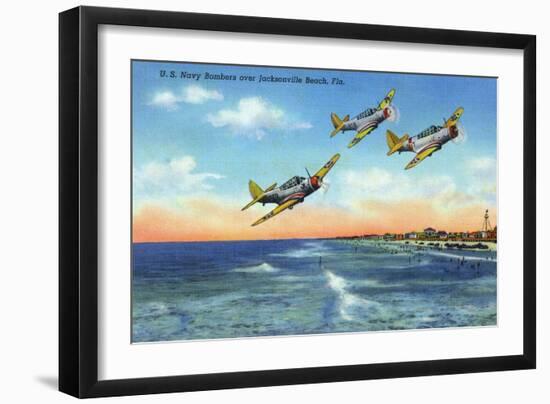 Jacksonville, Florida - US Navy Bombers over the Beach-Lantern Press-Framed Art Print