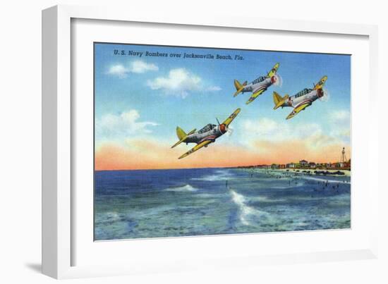 Jacksonville, Florida - US Navy Bombers over the Beach-Lantern Press-Framed Art Print