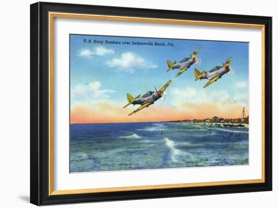 Jacksonville, Florida - US Navy Bombers over the Beach-Lantern Press-Framed Art Print