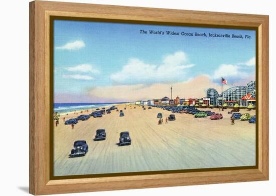 Jacksonville, Florida - View of World's Widest Ocean Beach-Lantern Press-Framed Stretched Canvas