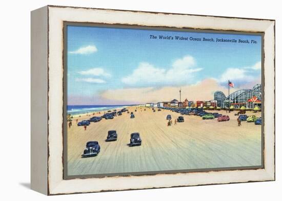 Jacksonville, Florida - View of World's Widest Ocean Beach-Lantern Press-Framed Stretched Canvas