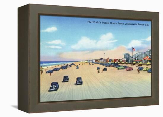 Jacksonville, Florida - View of World's Widest Ocean Beach-Lantern Press-Framed Stretched Canvas