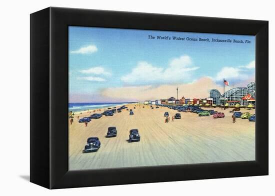 Jacksonville, Florida - View of World's Widest Ocean Beach-Lantern Press-Framed Stretched Canvas