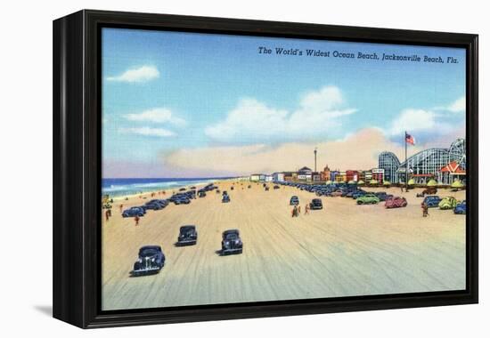 Jacksonville, Florida - View of World's Widest Ocean Beach-Lantern Press-Framed Stretched Canvas