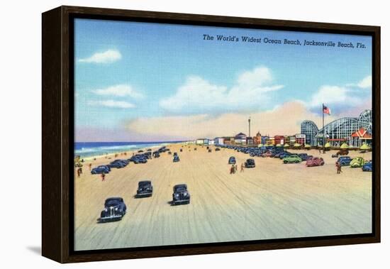 Jacksonville, Florida - View of World's Widest Ocean Beach-Lantern Press-Framed Stretched Canvas