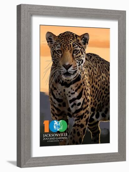 Jacksonville Zoo and Gardens - 100th - Jaguar-Lantern Press-Framed Art Print