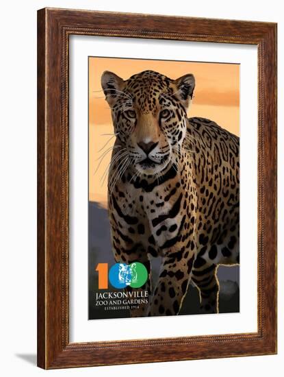Jacksonville Zoo and Gardens - 100th - Jaguar-Lantern Press-Framed Art Print