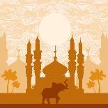 India Background,Elephant, Building And Palm Trees-JackyBrown-Art Print