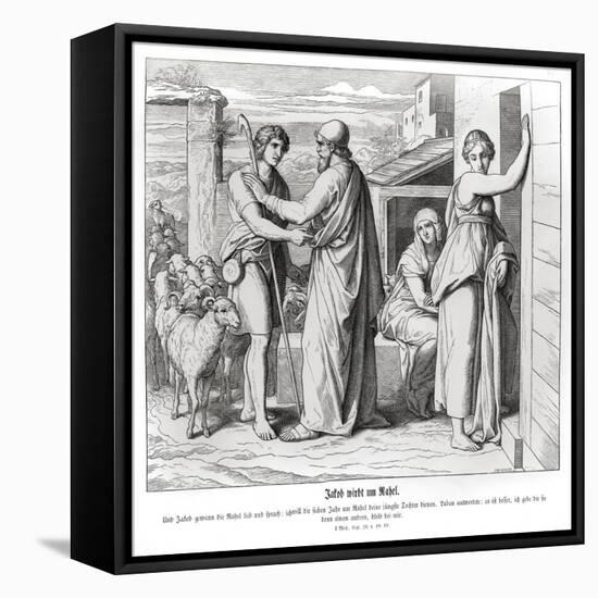 Jacob asks Laban for Rachel as his wife, Genesis-Julius Schnorr von Carolsfeld-Framed Premier Image Canvas