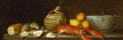 Bread, Oysters, a Chianti Flask, a Lobster, Lemons, Oranges and Glasses in a Porcelain Bowl on a…-Jacob Bogdany-Framed Premier Image Canvas