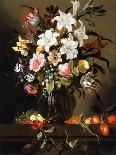 A Bouquet of Flowers with Fruit and Two Sand Lizards on a Stone Ledge, 1647-Jacob Marrel-Framed Giclee Print
